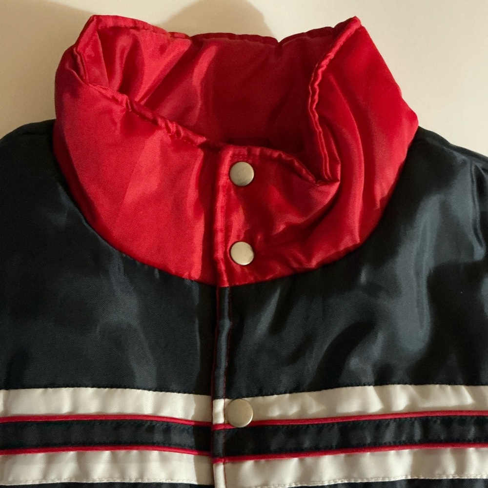 Red with Super Dark Midnight Blue & White Strips Puffy Vest Jacket - Picture 12 of 16